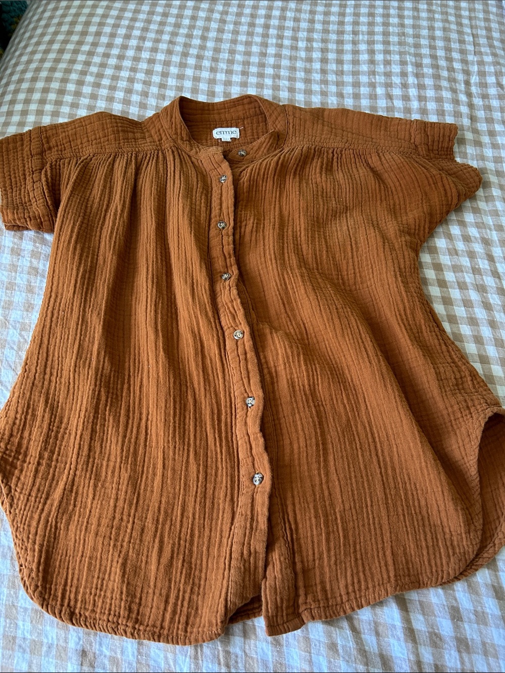Emme Rust Textured Gauze Button Top